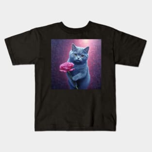 British Shorthair Holding A Rose Kids T-Shirt